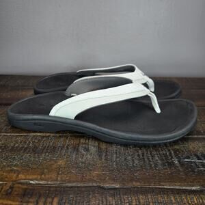 NEW Olukai Ohana Womens Size 10 Sandals Flip Flop Thong Flats Shoes White Black